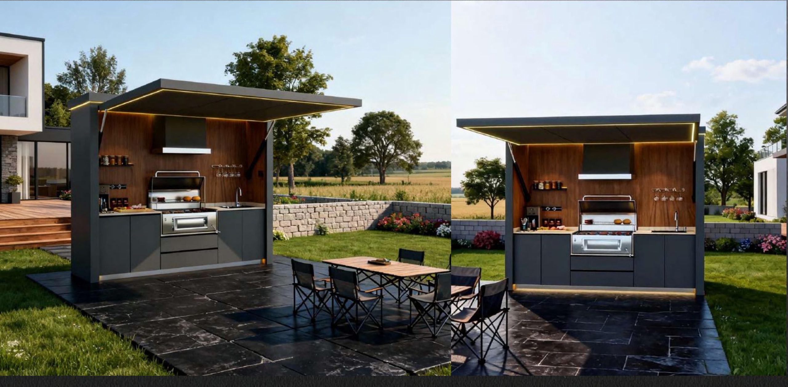 Ambiente ilustrativo com cozinha exterior BOX, do catálogo 2026–2027.